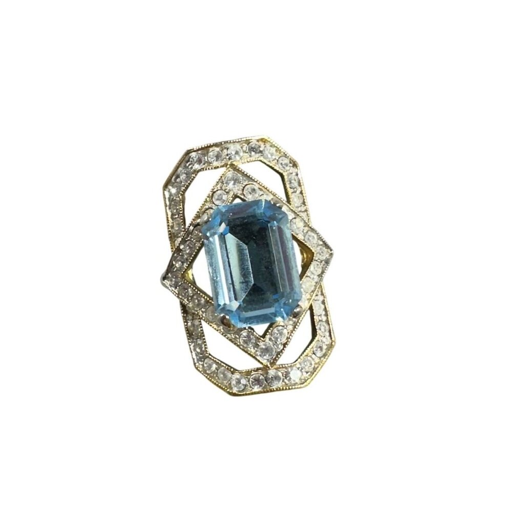 Vtg Emerald Cut Womens Ring Costume Saphire CZ Art Deco Size 8 Eveningwear